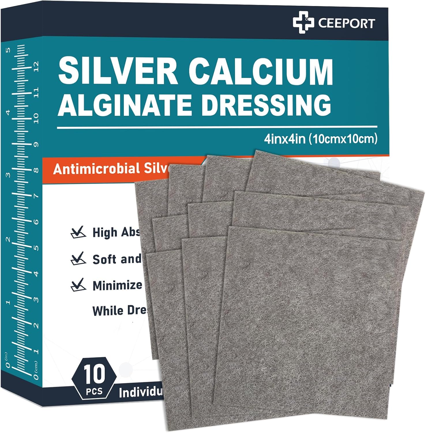 Optiteknik Ag silver calcium alginate wound dressing pads front view pack of ten