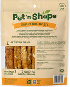Pet n Shape chicken hide twists small dog treats bag showing the grain free product label
