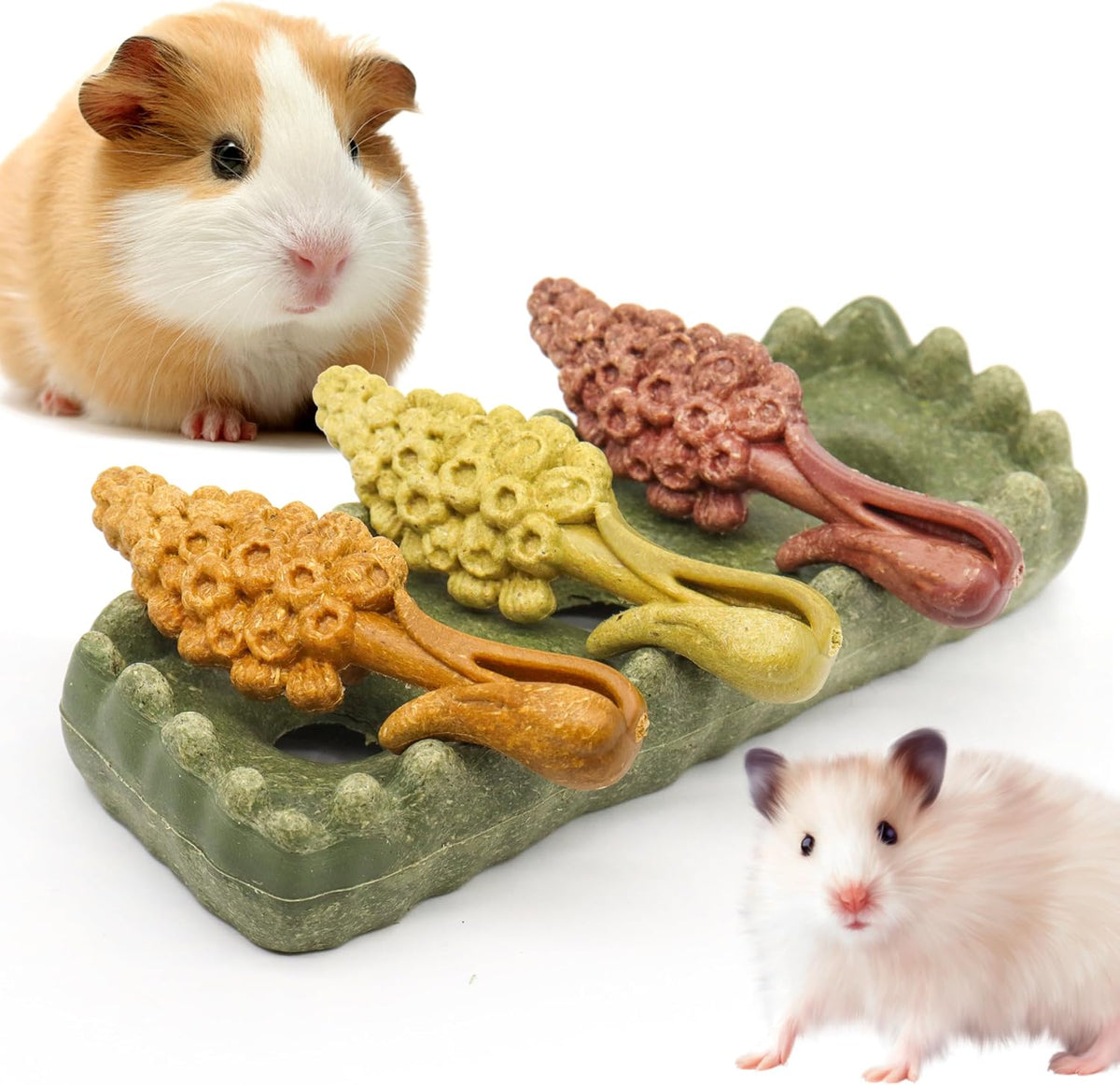 TEEWY Guinea Pig Chew Toys, Prevent Teeth Overgrowth, Natural Timothy Grass & Vegetables, Hamster Chew Toys, Guinea Pig Toys, Chinchilla Toys, 4PCS, Grass Patch & Mushrooms - Image 9