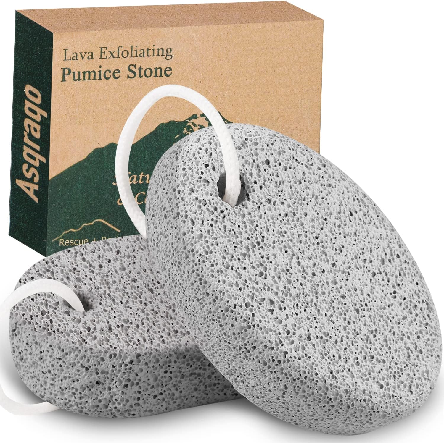 Asqraqo natural pumice stone 2 piece set front view for callus removal