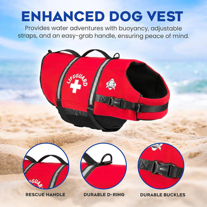 Premium pet flotation aid showcasing the adjustable nylon straps and quick release buckles