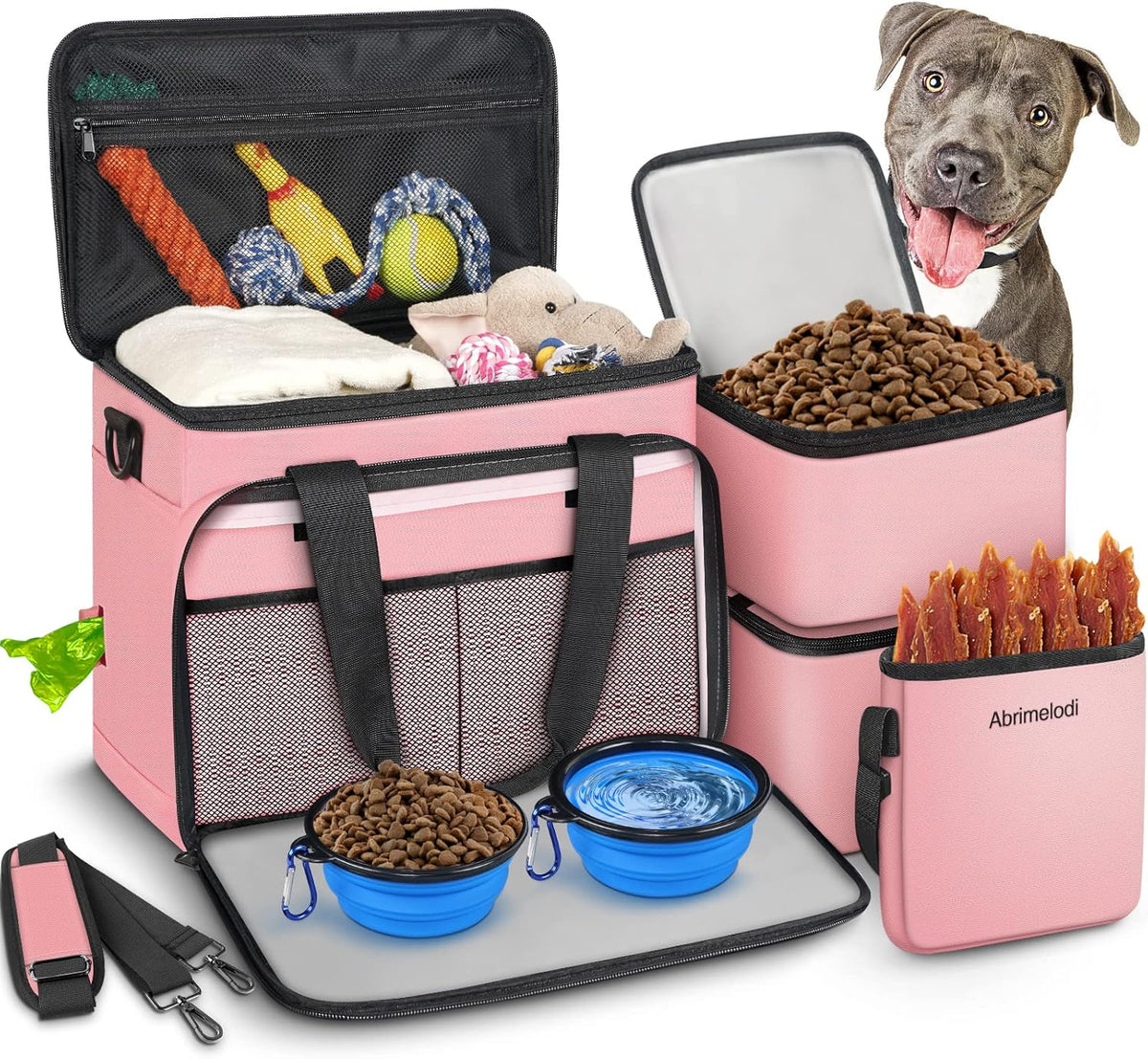 6 Set Dog Travel Bag, Large Pet Travel Kit for Supplies Includes 2 Food Containers, 1 Pet Organizer for Dogs, 2 Collapsible Bowls, 1 Treat Pouch, Dog Weekend Overnight Bag Luggage - Image 10