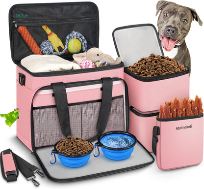 6 Set Dog Travel Bag, Large Pet Travel Kit for Supplies Includes 2 Food Containers, 1 Pet Organizer for Dogs, 2 Collapsible Bowls, 1 Treat Pouch, Dog Weekend Overnight Bag Luggage - Image 10