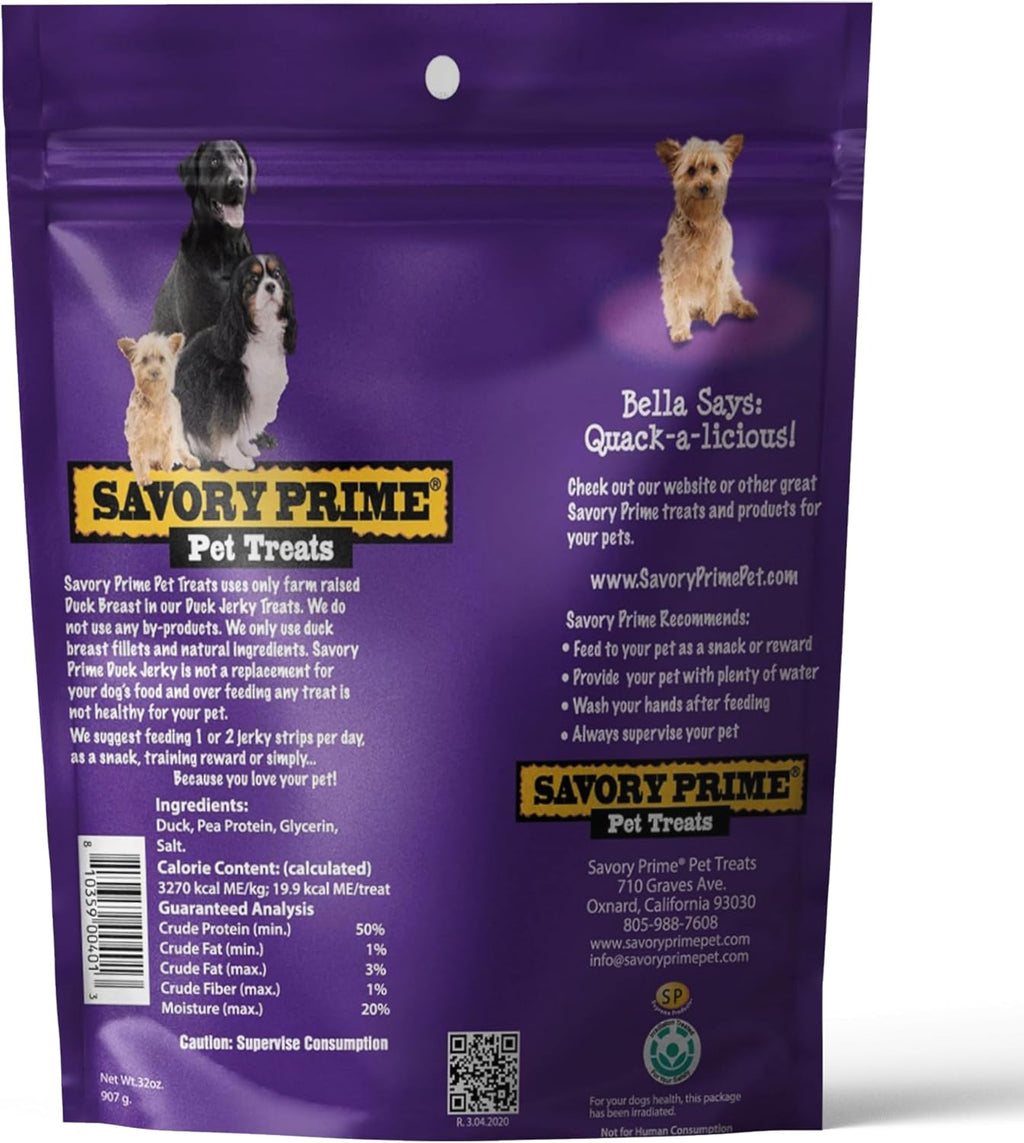 Two pound pack of Savory Prime duck jerky treats