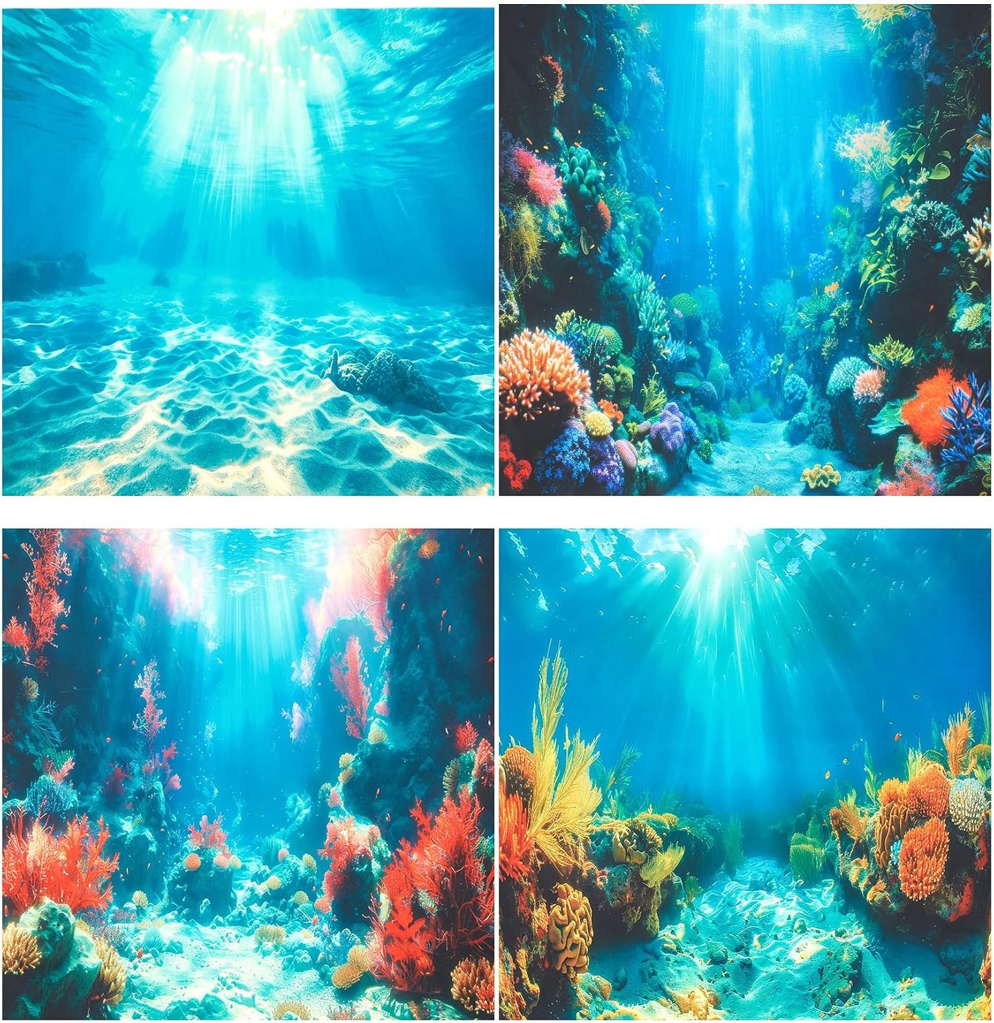 Mindsoft 4 Pack Aquarium Background Polyester 30 x 18 Inch Cloth Fish Tank Background Undersea Corals Sunshines Rock Aquatic Plants Wallpaper with Double-Sided Tape - Image 9
