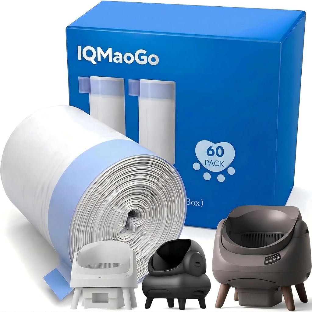 IQMaoGo automatic cat litter box liners front view showing sixty pack carton box