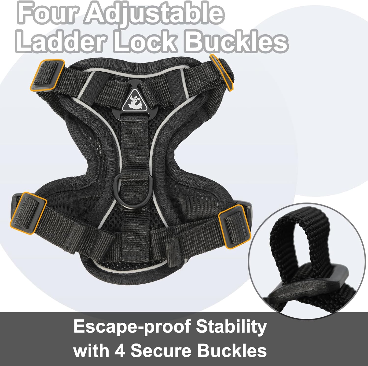 Reflective strips detail on cat walking harness