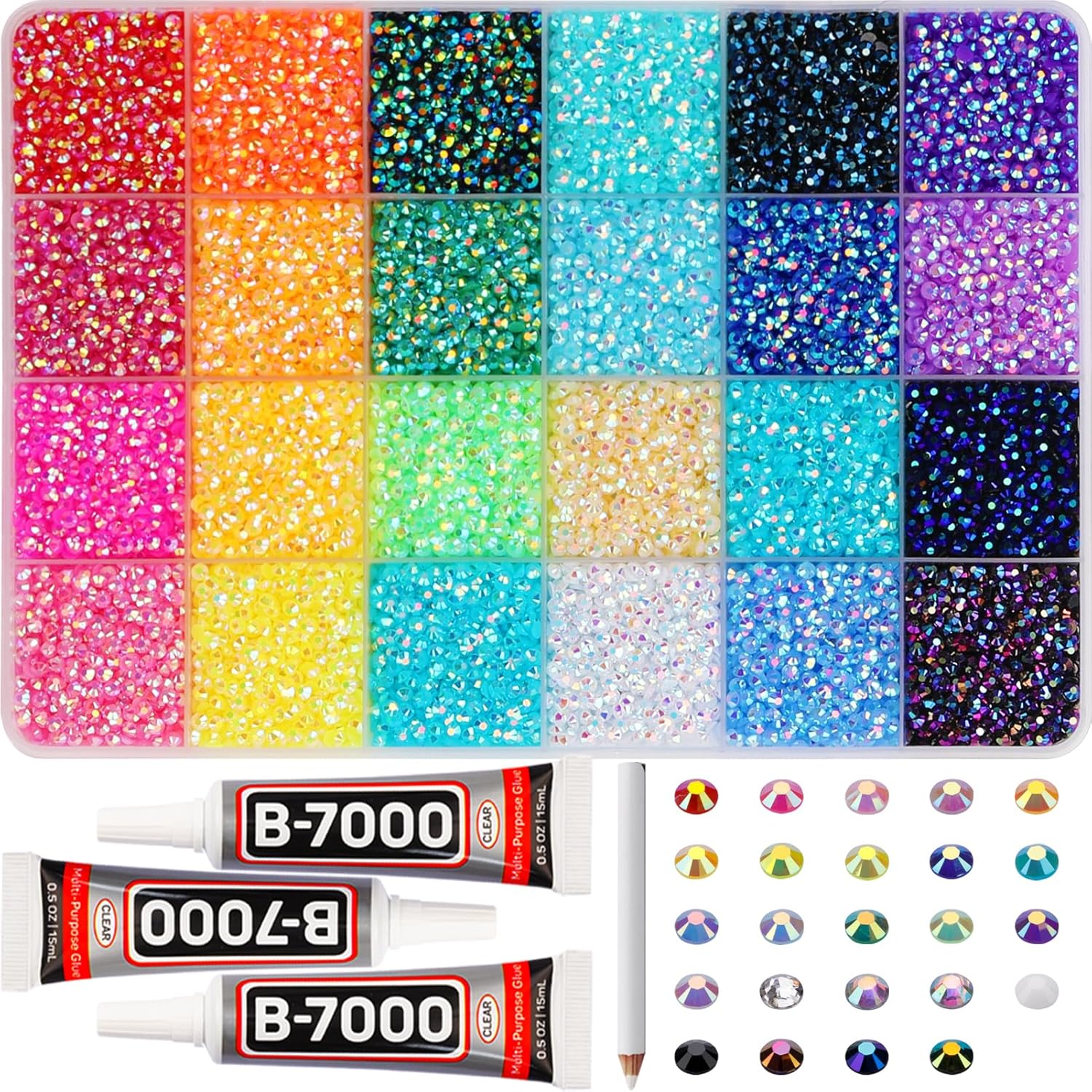 Worthofbest 32000 pieces rainbow jelly rhinestones set with glue