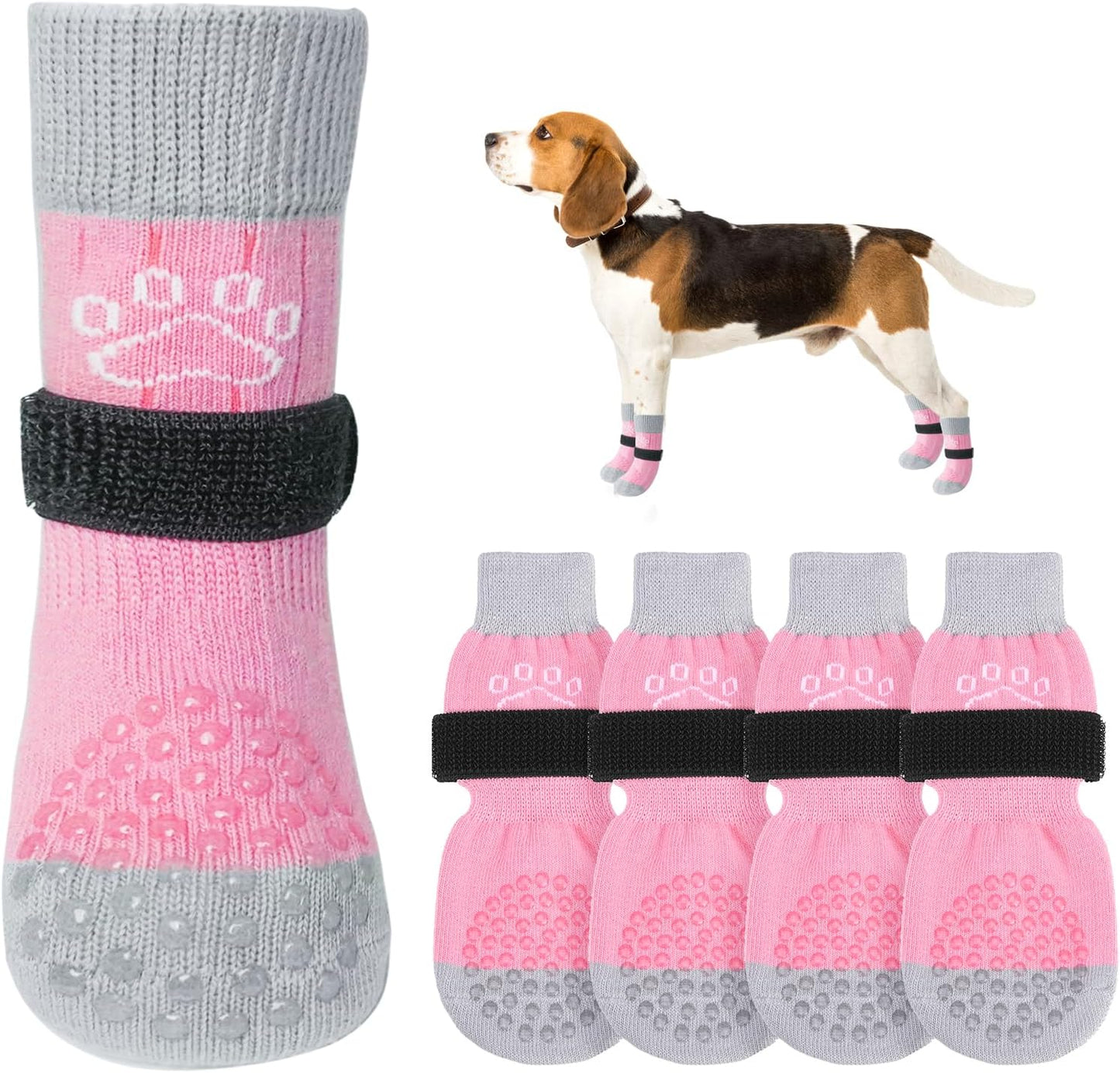 Scenereal dog socks front view pink color.