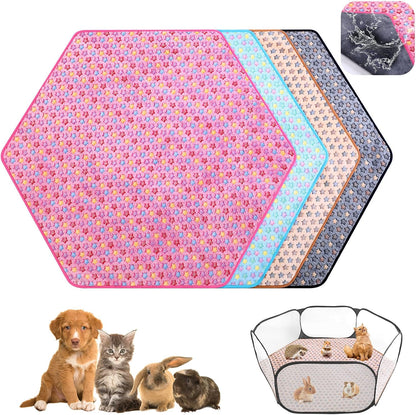 Preboun 4 Pcs 47 in Guinea Pig Playpen Pad Waterproof Hexagon Mat Reusable Dog Playpen Liner for Small Animal Rabbit Cage Tent Pee Pad Washable Yard Fence(Vivid Star) - Image 1