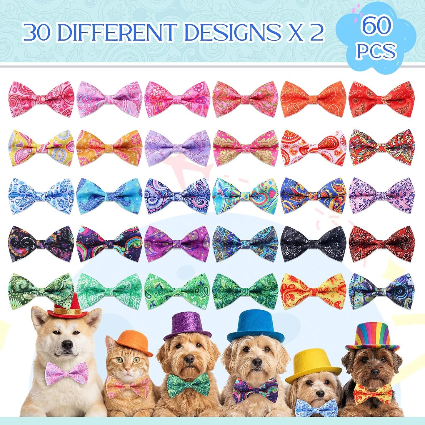 Assorted thirty unique styles of patriotic and floral theme dog grooming supply bows