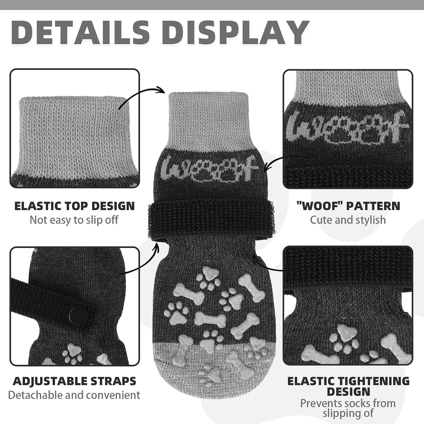 Kooltail dog socks showing bone and paw print grip detail