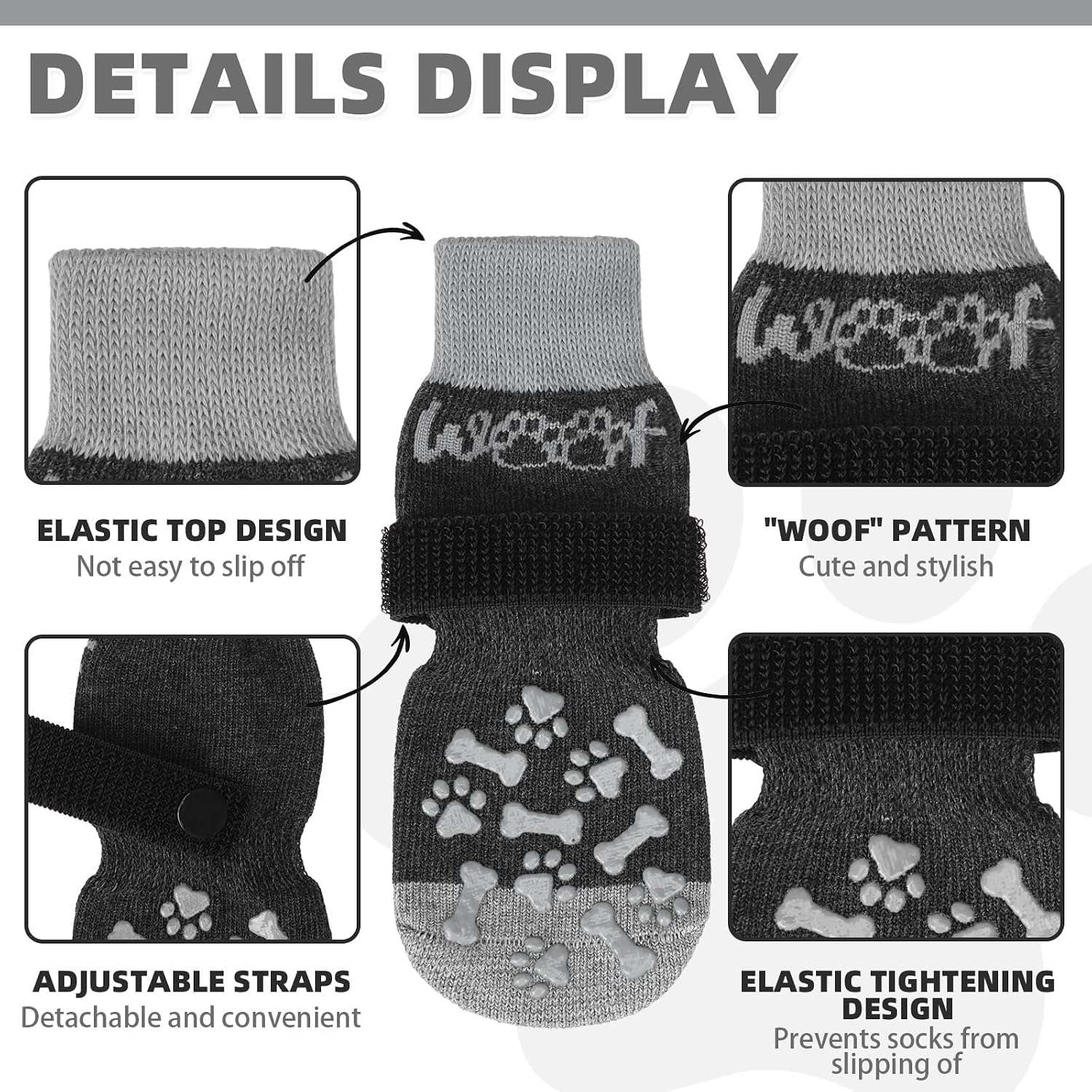 Kooltail dog socks showing bone and paw print grip detail