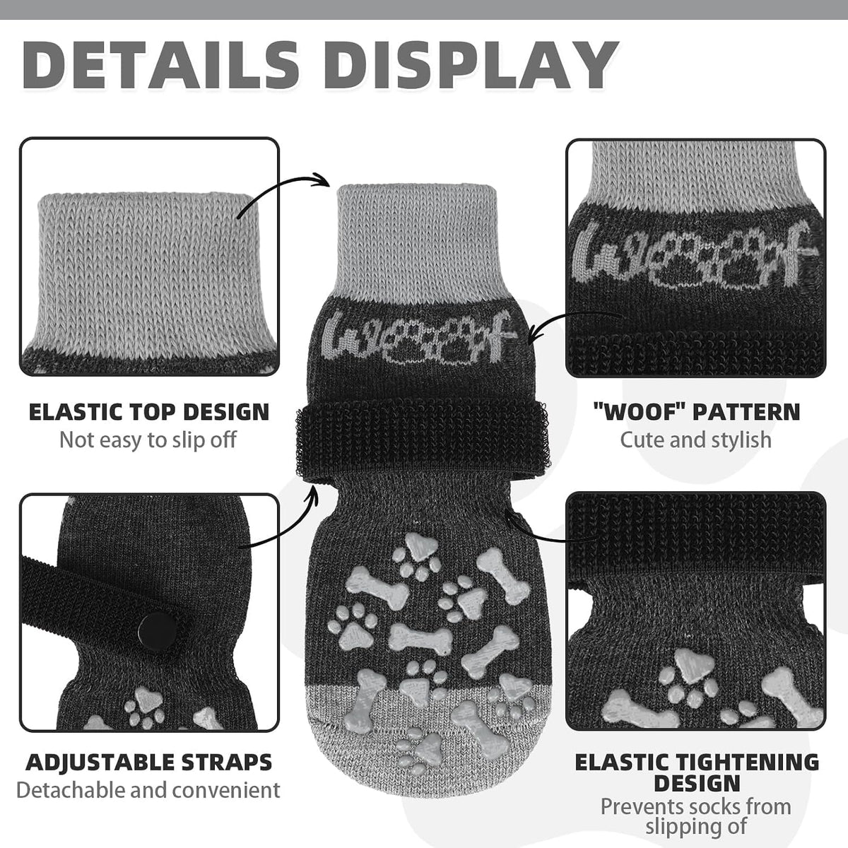 Kooltail dog socks showing bone and paw print grip detail