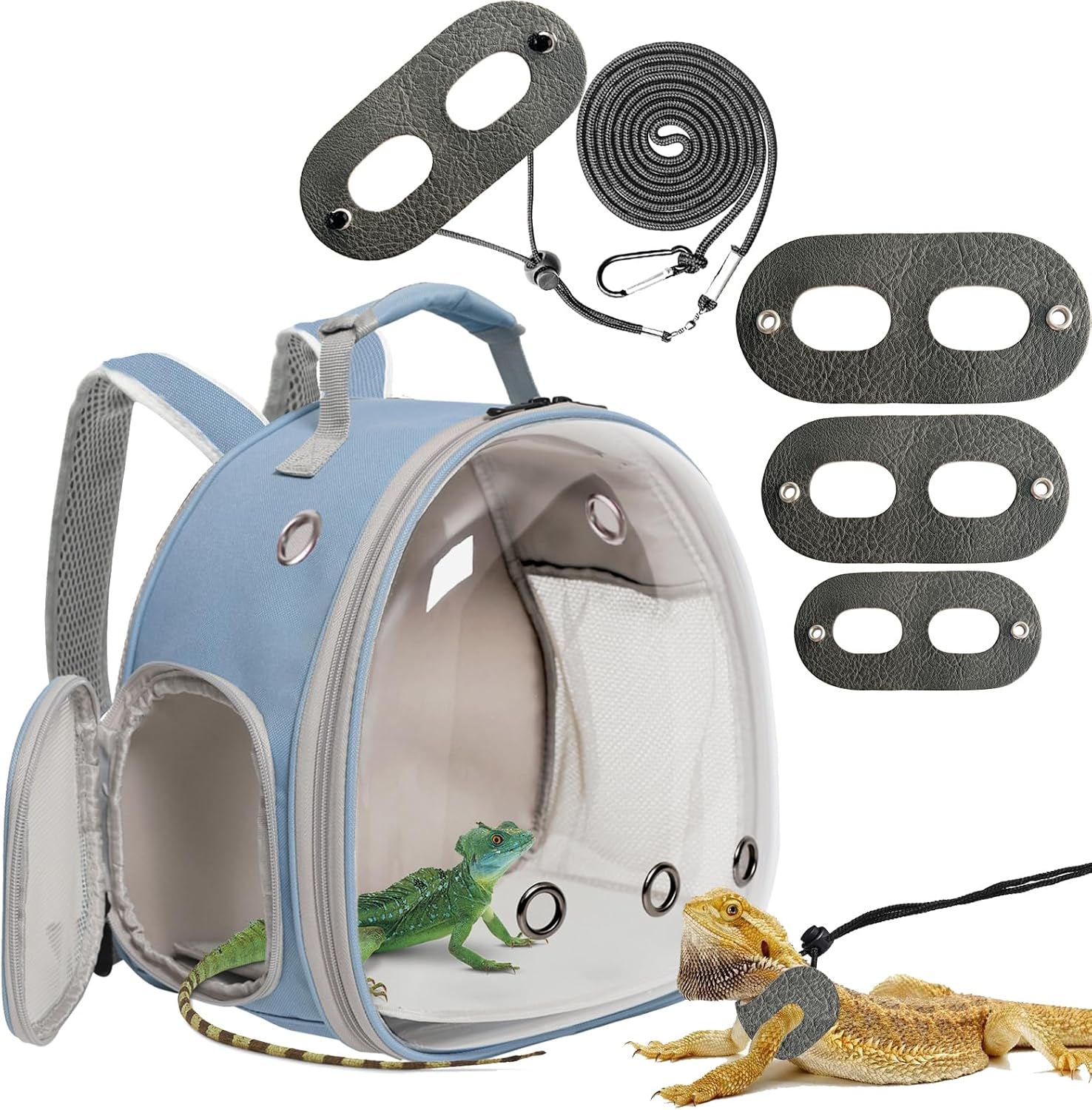 Leopard Gecko Portable Carrier with Leather Harness and Leash Set,Small Animal Travel Cage with Transparent Window,Lizard Carrier for Hamster Rabbit Gerbil Hedgehog Sugar Glider - Image 11