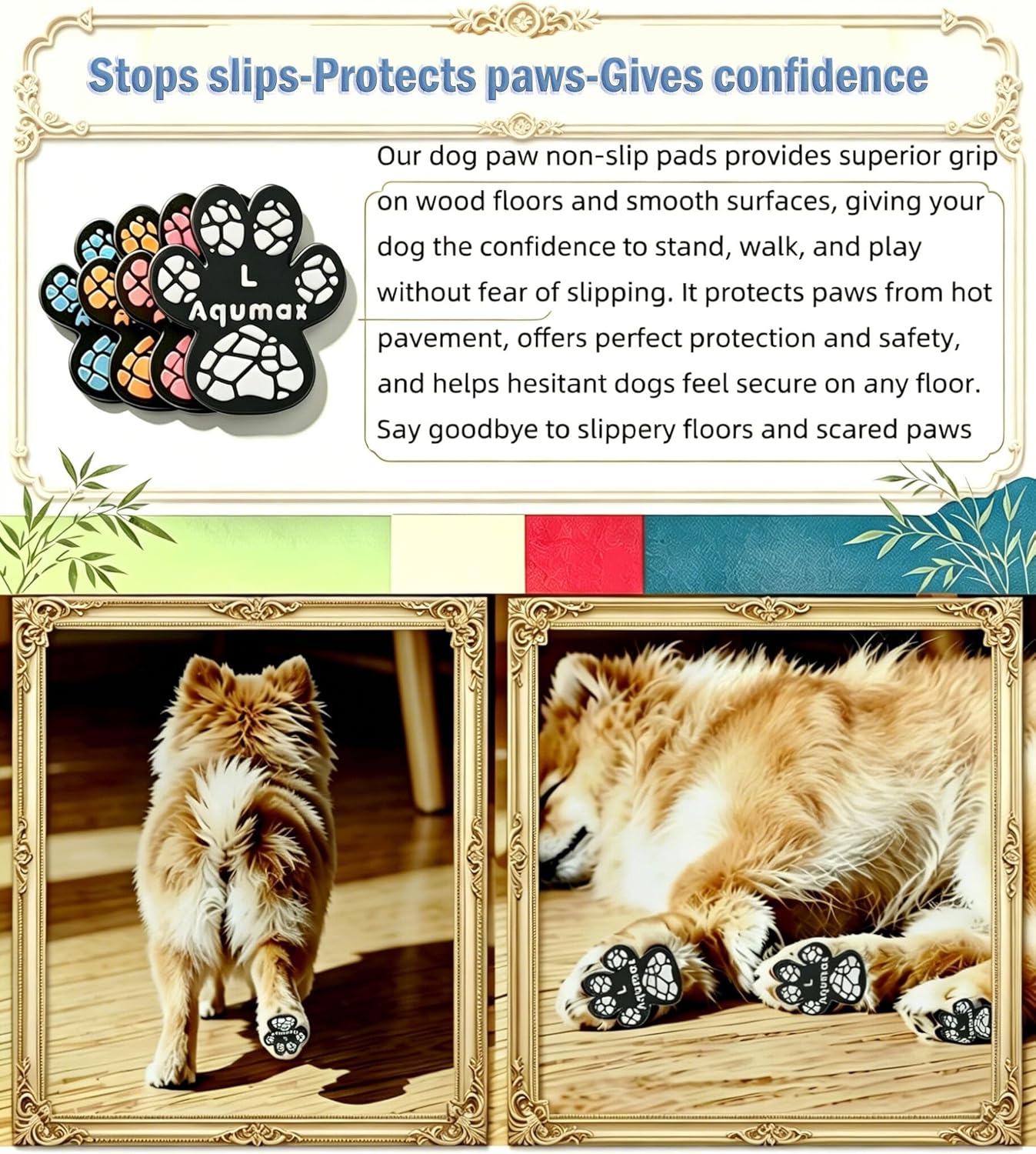 Dog paw protection from hot pavement using adhesive pads
