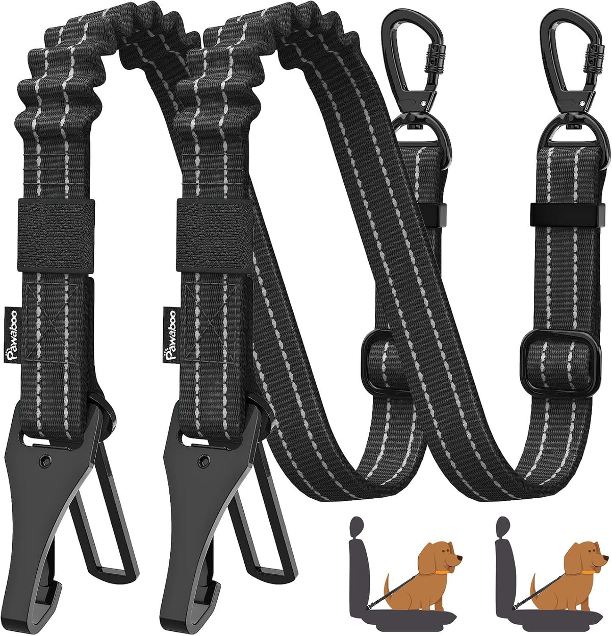 Pawaboo 2Pack Dog Seatbelt for Car black version front view