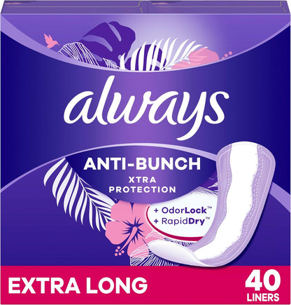 Always Anti-Bunch Xtra Protection Daily Liners front packaging 40 count pack