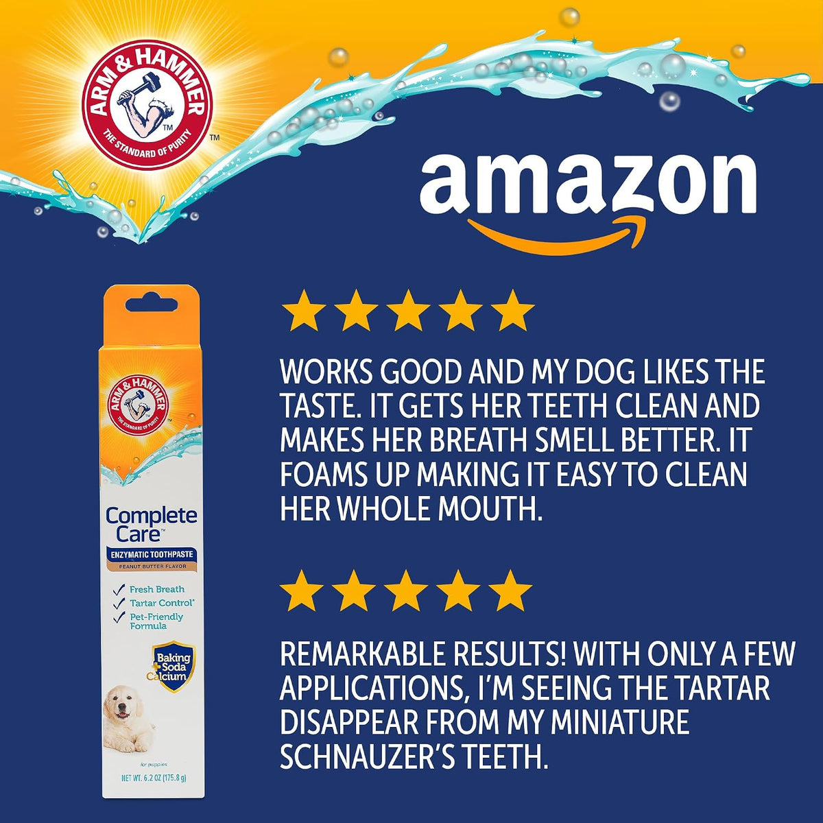 Arm & Hammer Complete Care Enzymatic Dog Toothpaste, Peanut Butter Flavor, Baking Soda and Calcium, Enzymatic Tartar Control Formula, Non-Toxic, Fluoride Free, 6.2 Oz - Image 9