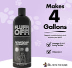 Girl With The Dogs Fluff Off natural pet grooming bundle bottles close up