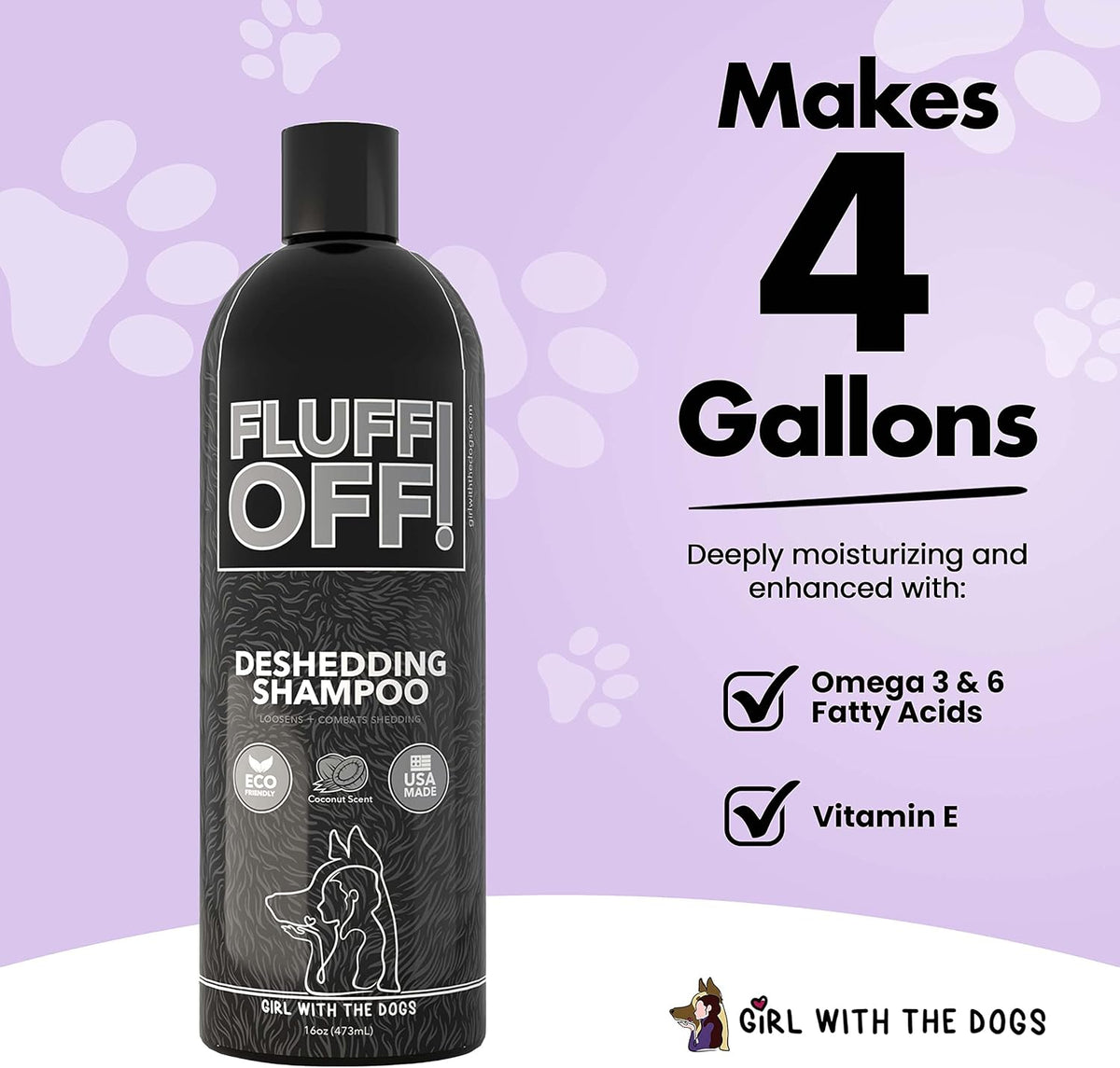 Girl With The Dogs Fluff Off natural pet grooming bundle bottles close up
