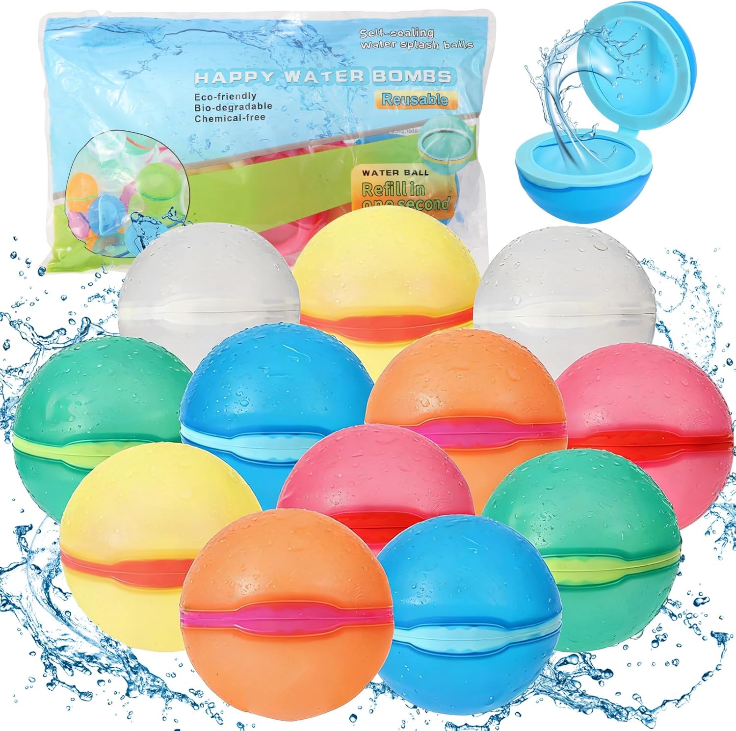 AICZMLU reusable water balloons twelve pieces set front view for outdoor pool games