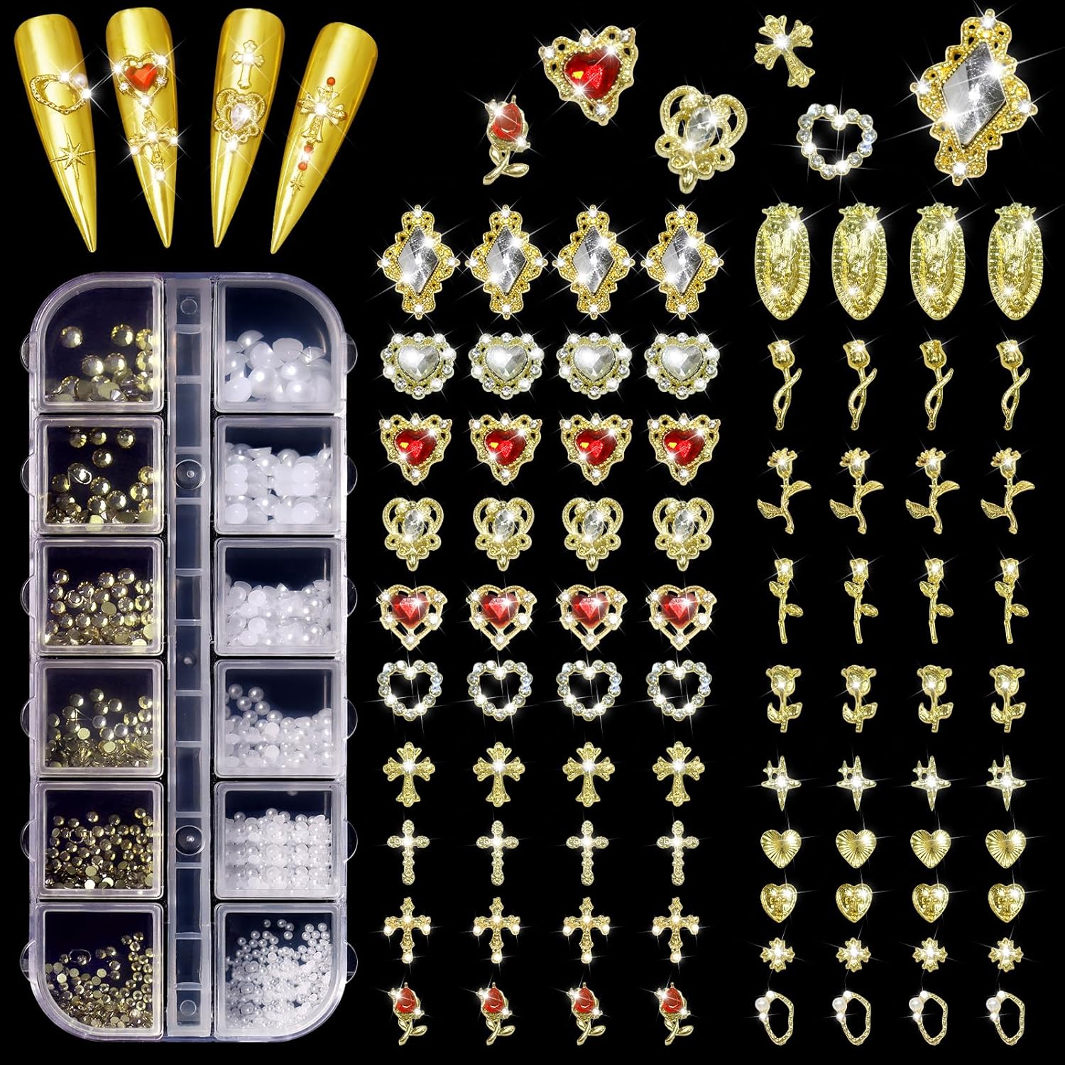 Allstarry gold nail charms 12-grid storage box front view