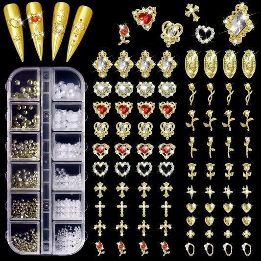 Allstarry gold nail charms 12-grid storage box front view