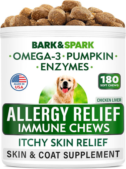 BARK&SPARK Dog Allergy Relief Soft Chews for Skin Health & Seasonal Allergies - Anti-Itch Supplement w/Omega-3, Quercetin & Bromelain Immune Treats for Dry Skin & Hot Spots - BBQ Chicken - 60ct - Image 11
