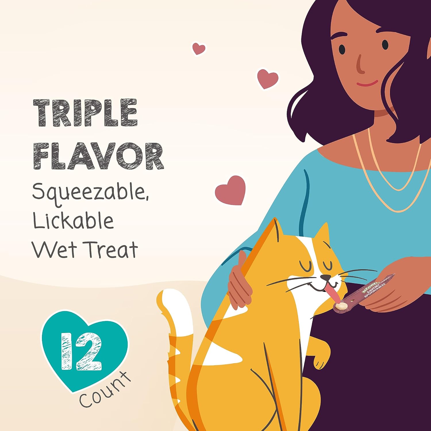 Three flavor varieties of Meowee! Savory Spoonables displayed