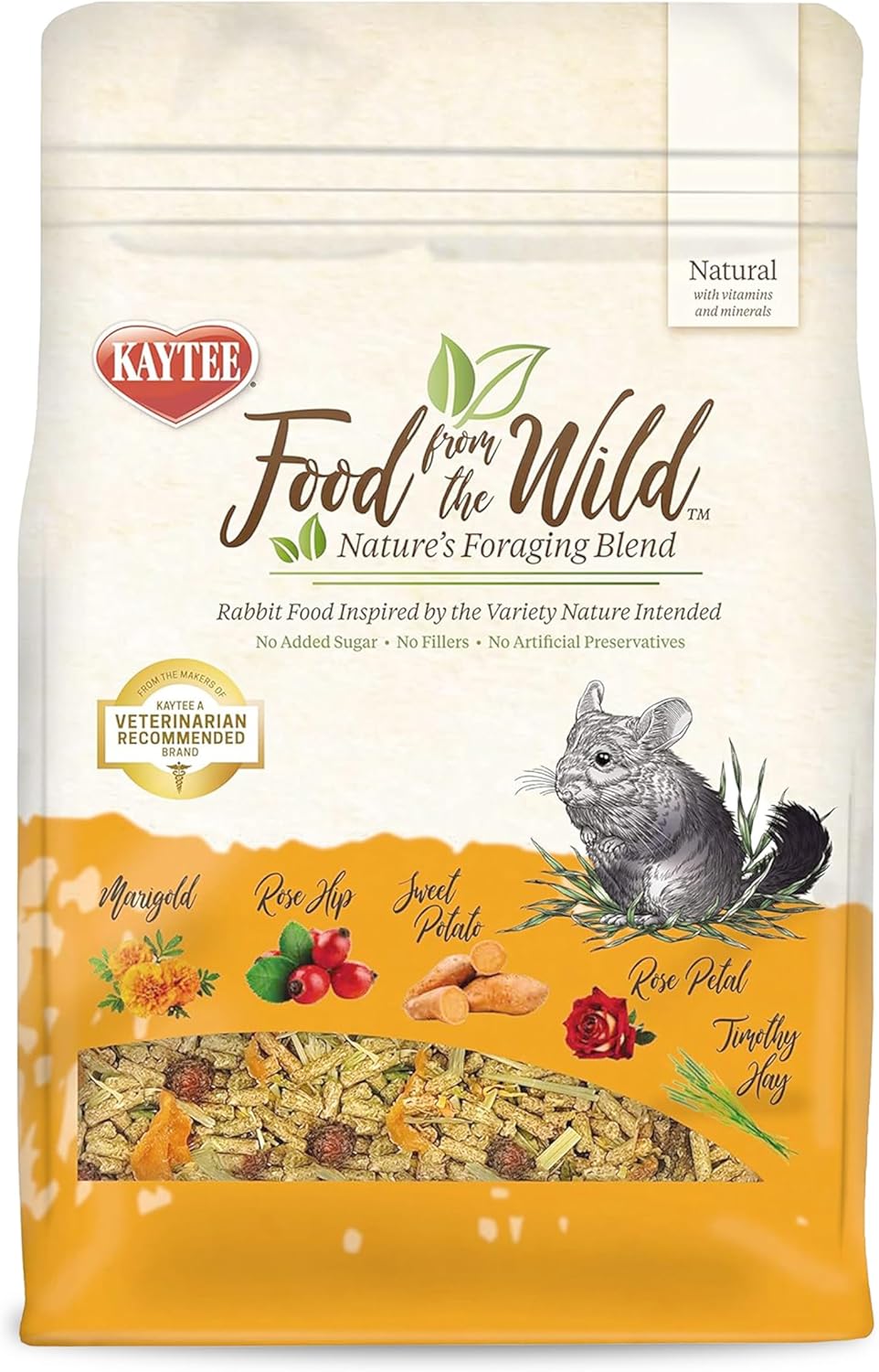Kaytee Food From The Wild Chinchilla front view of 3 pounds bag.