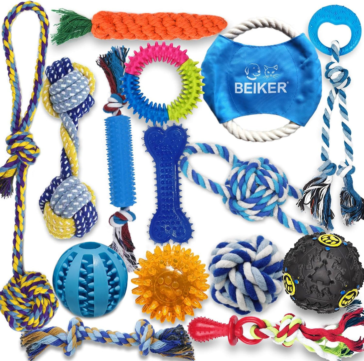 Beiker puppy teething chew toys fifteen pack front view showing variety bundle