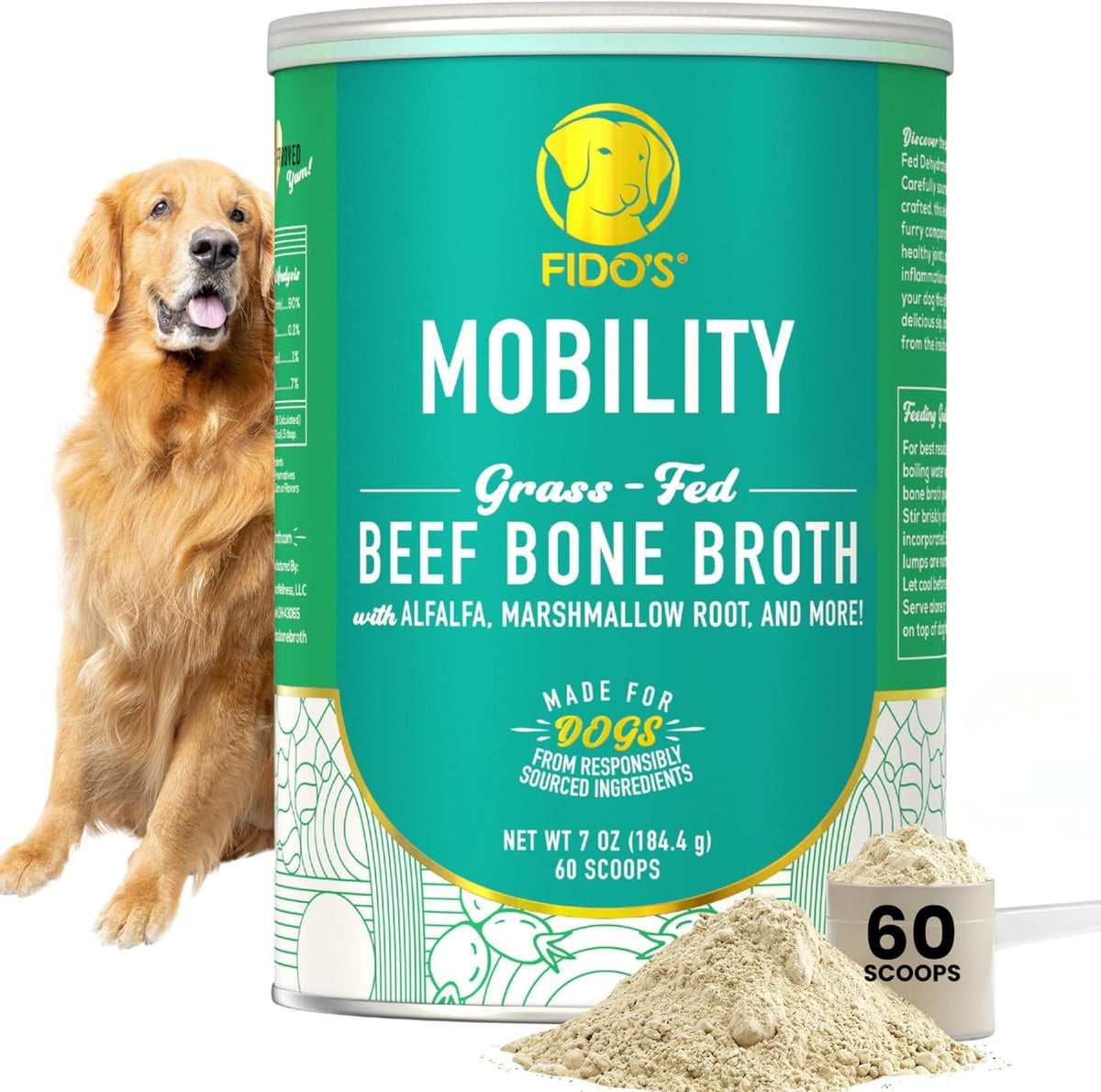 Fido's Grass-Fed Beef Bone Broth for Dogs 7oz with 94% Protein - Picky Eaters Human Grade Bone Broth Powder for Dogs - Made in USA - No Preservatives - Supports Joints + Gut Health - 60 Scoops - Image 10