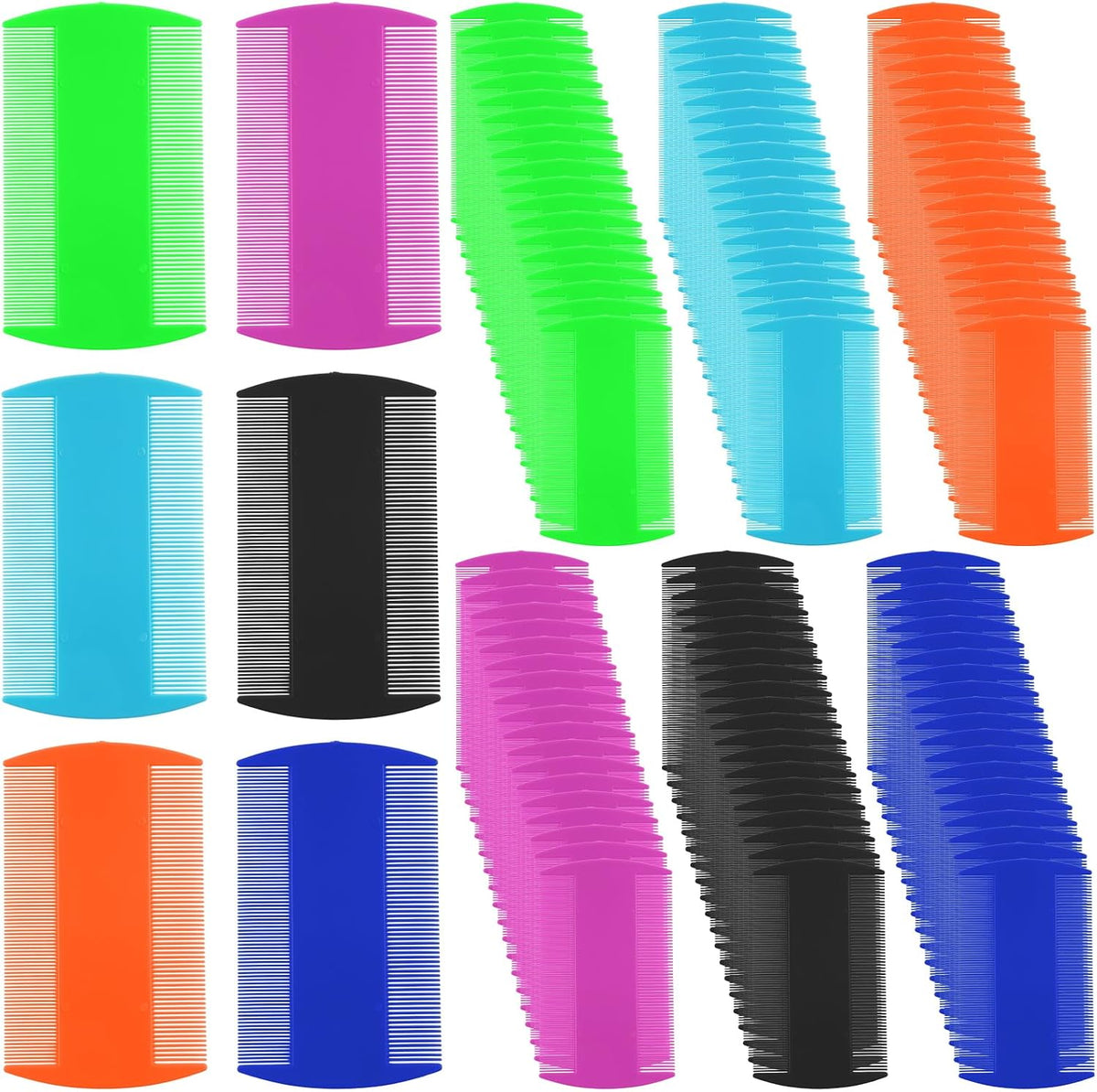 Lemecima 120 Pack Plastic Flea Lice Combs front view showing assorted colors