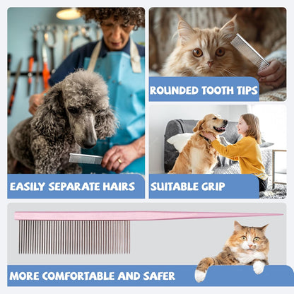 Pet grooming comb removing loose hair from cat