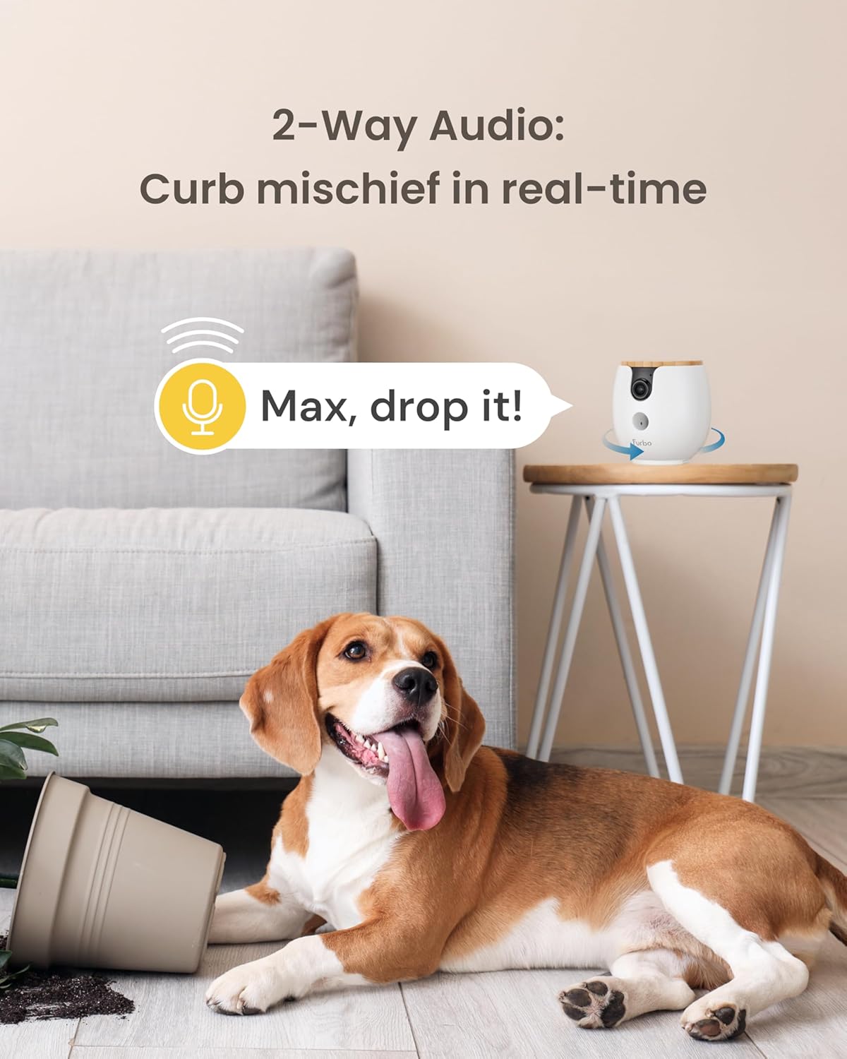 View of Furbo Mini 360 smart camera with treat tossing mechanism open