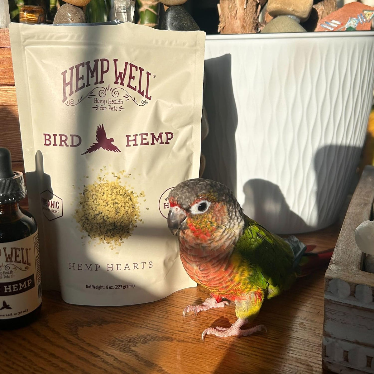 Hemp Well bird treat ingredients and feeding guide label