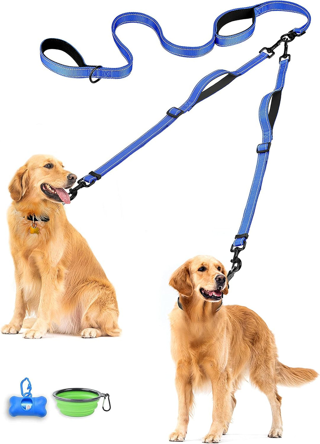 PetBonus premium dual dog training lead laid flat demonstrating the complete walking kit.