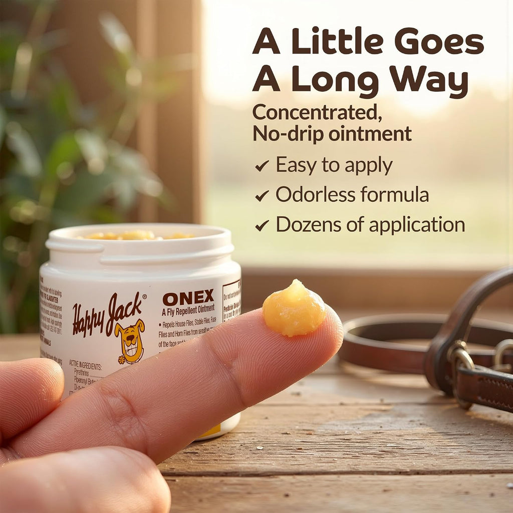 Happy Jack Onex Fly Repellent Ointment safety and usage text