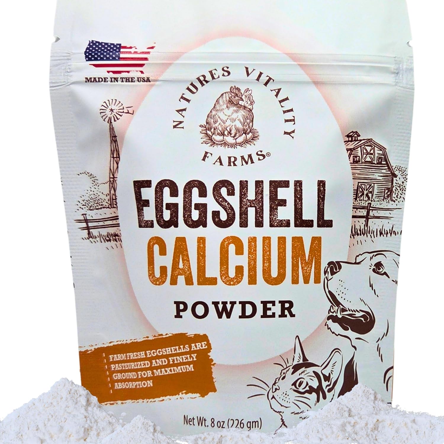 Natures Vitality Farms eggshell calcium powder front view 8 ounce bottle