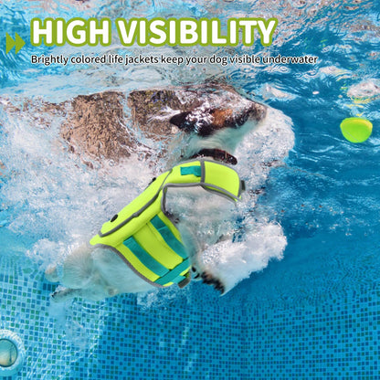 Lightweight dog life vest featuring reflective stripes for low light safety visibility.