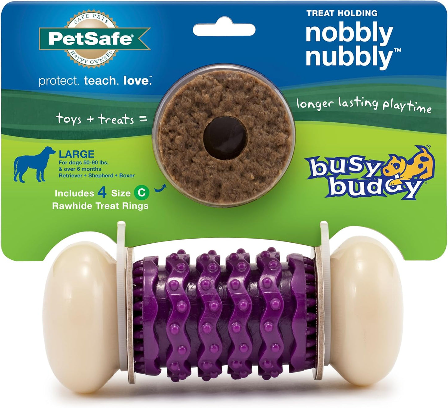PetSafe Busy Buddy Bristle Bone Dog Chew Toy - Treat Holding Toothbrush Toy for Hard Chewers - Helps Keep Your Dog's Teeth Clean - Durable, Interactive - Purple, Medium - Image 9
