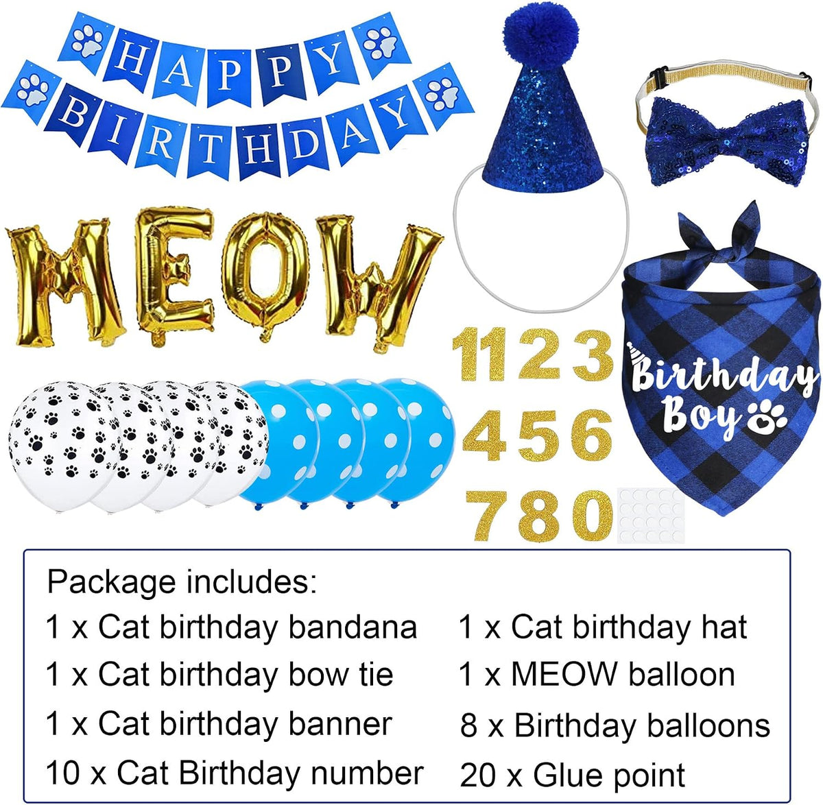 Adjustable cat birthday hat with customizable age numbers