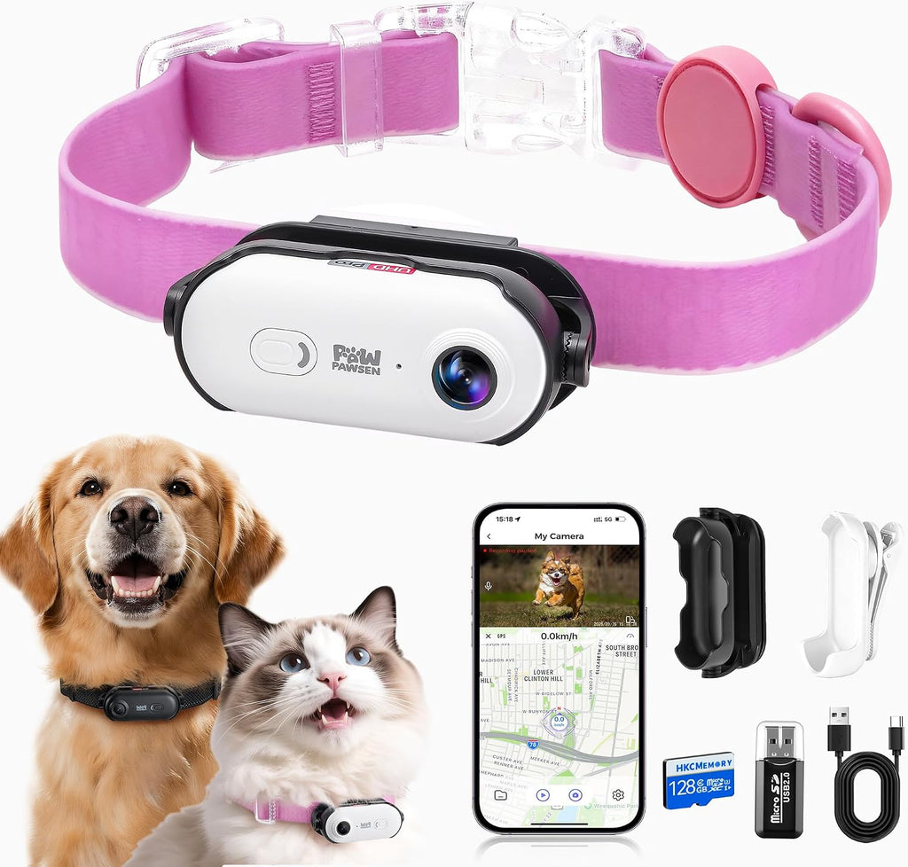 4K UHD Dog& Cat Pet Camera Collar, Video Recorder with Phone App View, Outdoor & Indoor POV Action Cam for Small and Medium-Size Dogs(Black - Pink Waterproof Collar - M, 128g) - Image 15