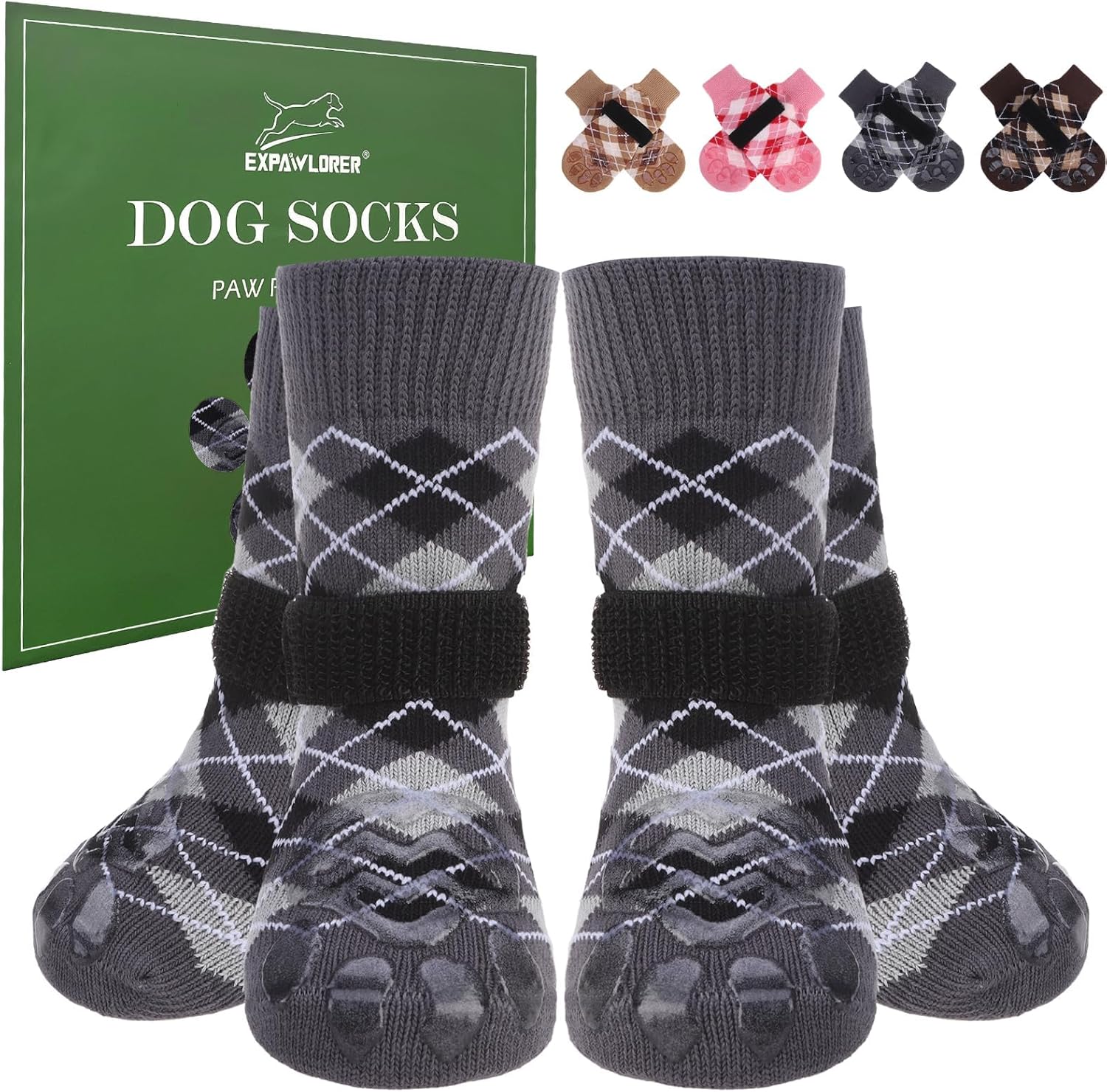 EXPAWLORER Dog Socks to Prevent Licking Paws,Anti Slip Dog Shoes for Hot Pavement,Dog Booties for Hardwood Floors,Dogs Boots & Paw Protectors for Small Medium Large Senior Dogs,British Style,Khaki M - Image 11