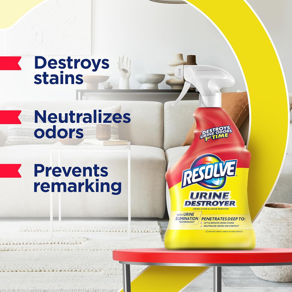 Resolve urine elimination technology spray bottle for neutralizing cat and dog urine odors.