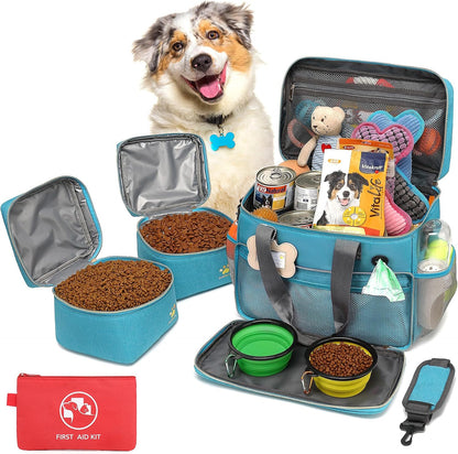 Pmpete dog travel bag and accessories set front view