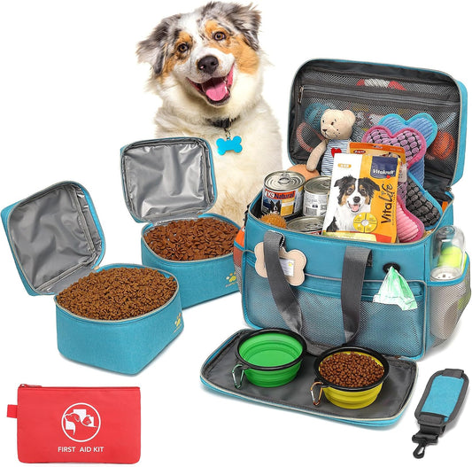 Pmpete dog travel bag and accessories set front view