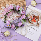 Slcinwzdt elegant violet flower headband for pets showcased as a luxury wedding accessory.