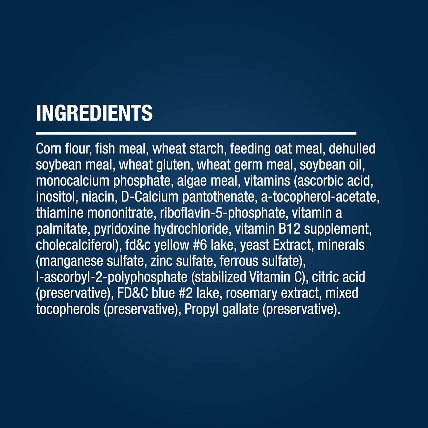 Nutritional information label on TetraPond pond food
